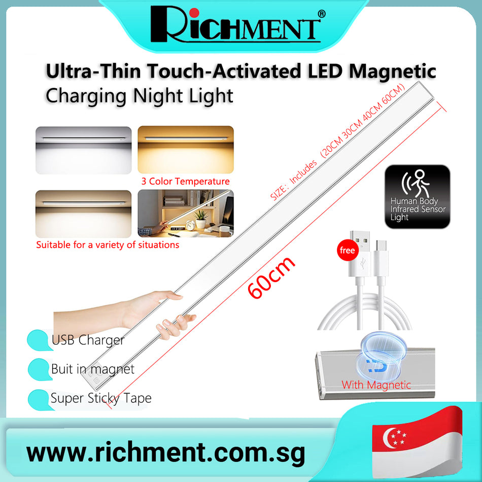 【✅SG Brand🔥】Richment  Long Slim Under Cabinet Lighting Ultra-Thin Touch-Activated LED Magnetic Charging Night 3 colors