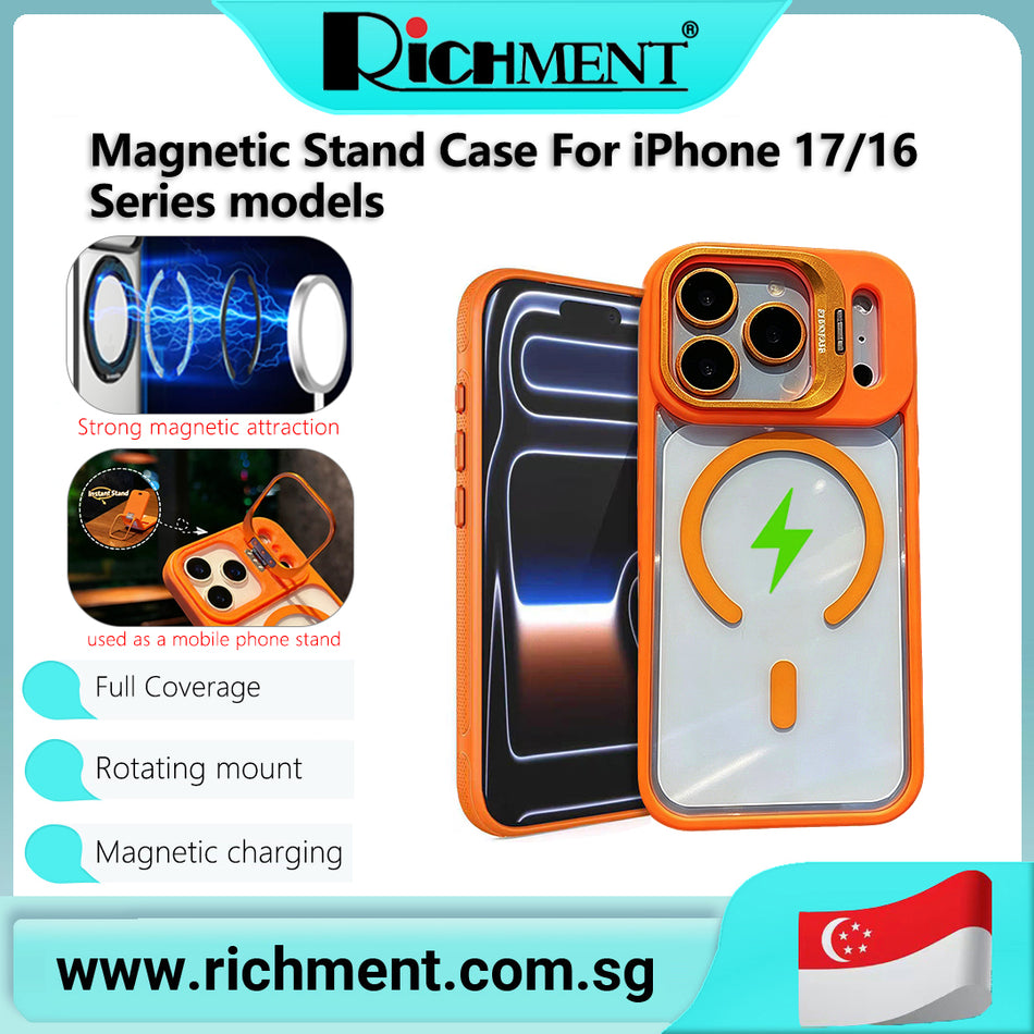 【✅SG Brand🔥】RICHMENT Magnetic Stand Case Wireless Charging Phone Cover Casing For iPhone 17 Air/ iPhone 17 Pro Max/ iPhone 17 Pro/ iPhone 16 Pro Max