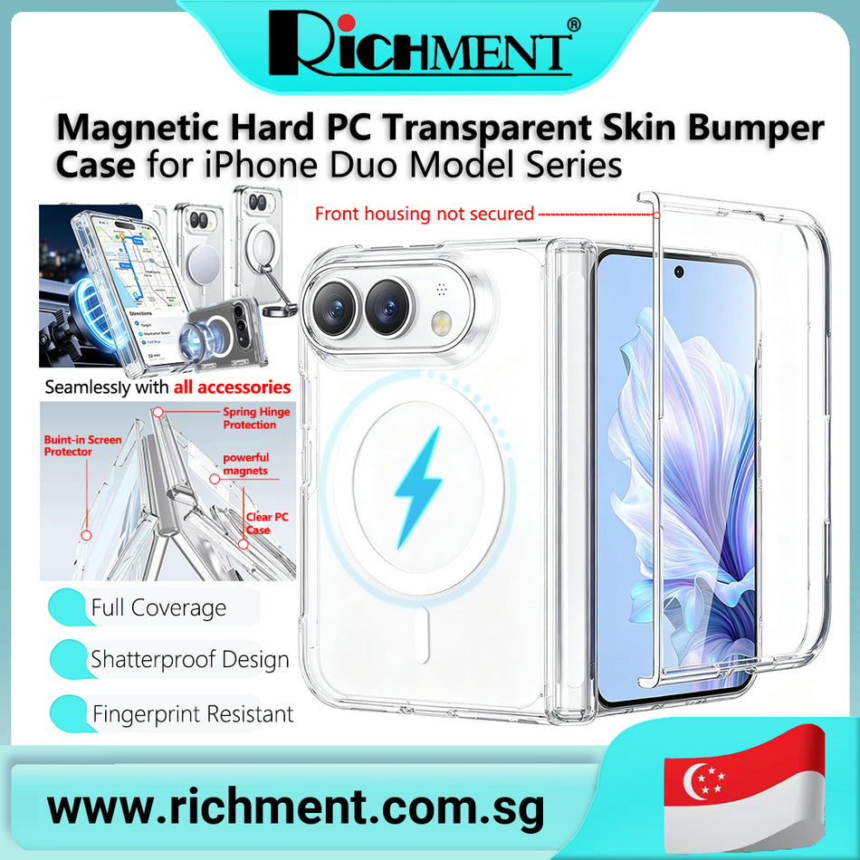 【✅SG Brand🔥】RICHMENT Magnetic Hard PC Transparent Bumper Anti-Yellowing Full-Coverage Slim Fit Lightweight Shockproof Non-Slip for iPhone  Duo