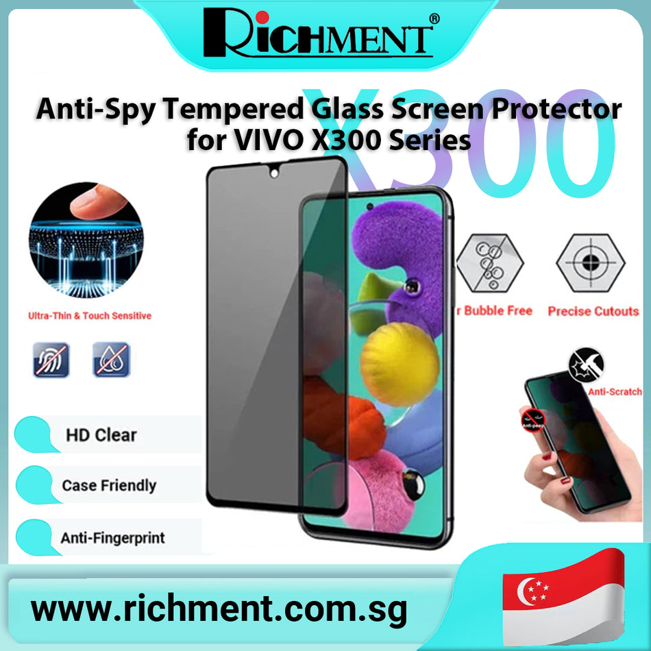 【✅SG Brand🔥】RICHMENT  Privacy Tempered Glass Screen Protector for  for VIVO X 300/VIVO X 300 Ultra 9H hardness, anti-peeping, crystal-clear clarity, scratch-resistant,  fingerprint-resistant, smooth touch, full coverage
