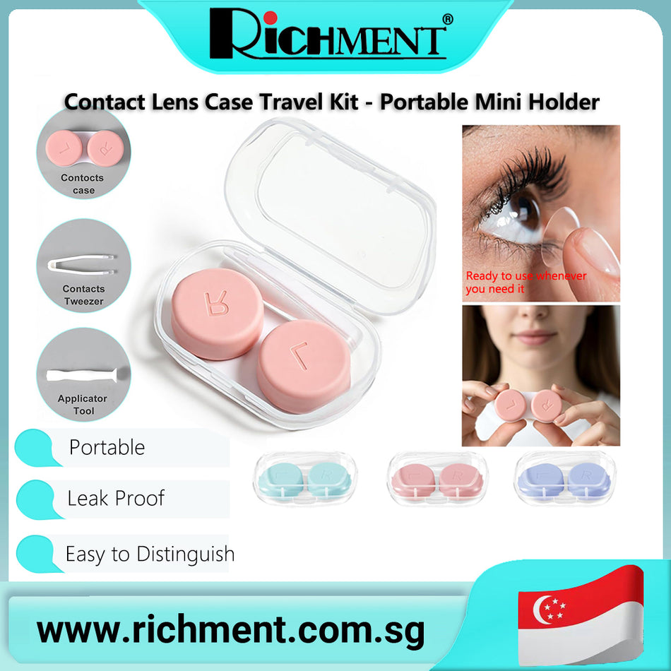 【✅SG Brand🔥】RICHMENT Contact Lens Case Travel  Portable Mini Holder with Tweezers Leak-Proof Storage Box lightweight for Holiday gifts, ideal for travelling
