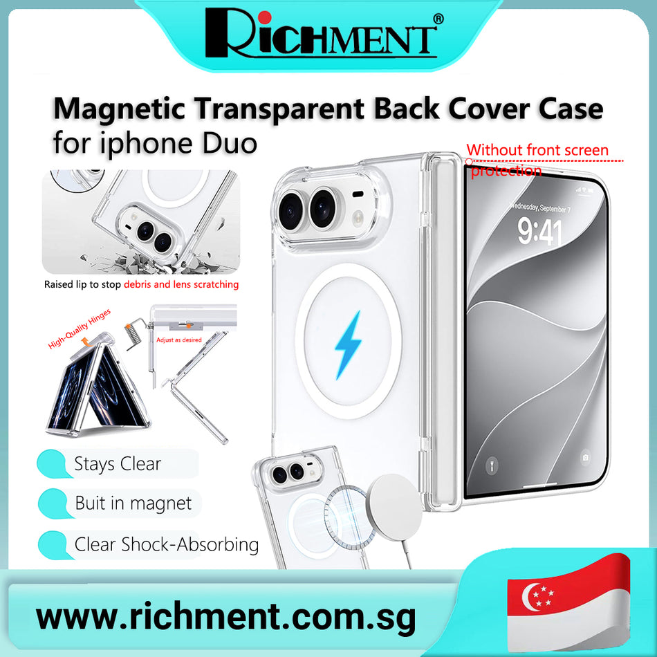 【✅SG Brand🔥】RICHMENT Magnetic Clear Back Cover Case for IPhone Duo with Built-in Magnet Shock-Absorbing Full Hinge Anti-Yellowing Full-Coverage Slim Fit Lightweight Shockproof