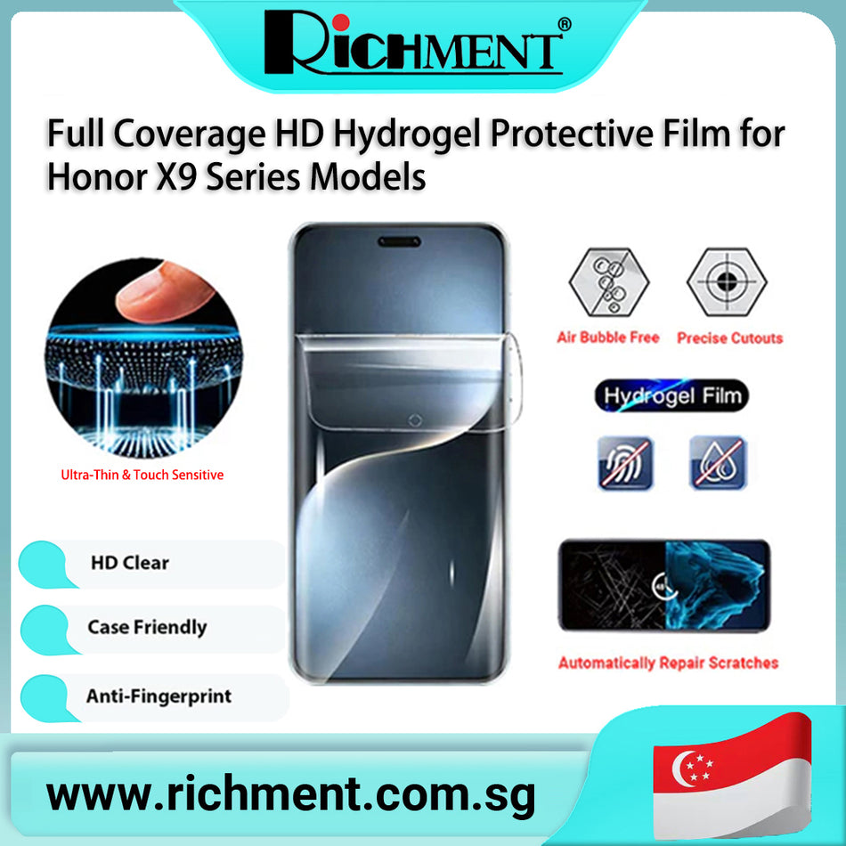 【✅SG Brand🔥】RICHMENT Clear Hydrogel Unlock Friendly Soft full coverage Screen Protector for Honor X9C/Honor X9D
