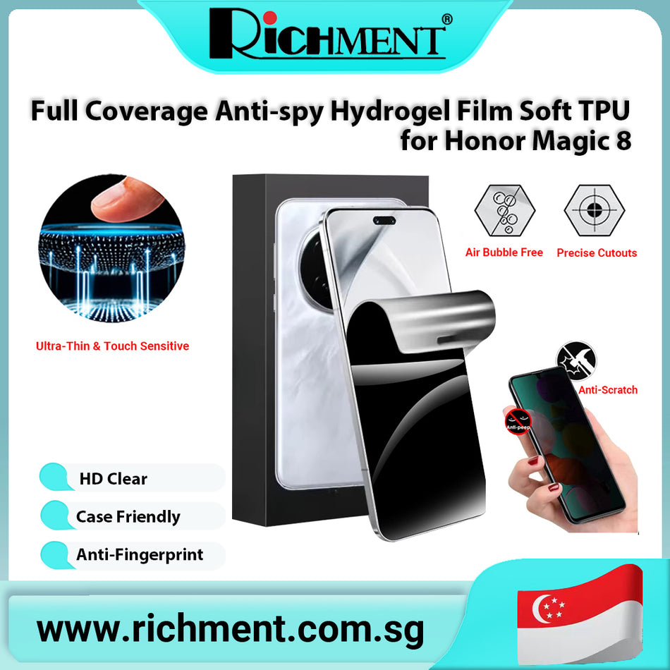 【✅SG Brand🔥】RICHMENT Matte HD Privacy  Hydrogel Screen Protector  Anti-Fingerprint, Self-Healing  Film, Scratch Resistant, Ultra-Thin Full Coverage, Case Friendly   Hydrogel Film Soft TPU Film Privacy Hydrogel Screen Protectorfor Honor Magic 8/Magic 8 Pro
