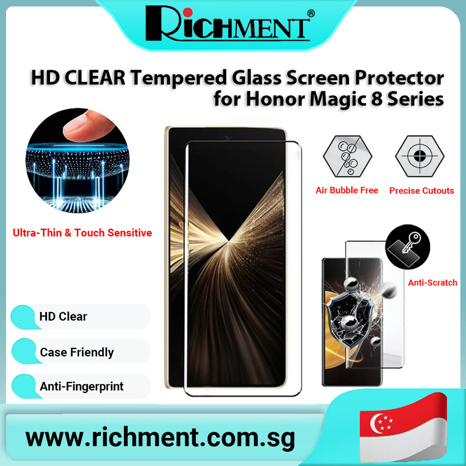 【✅SG Brand🔥】RICHMENT HD Clear Tempered Glass Screen Protector - Shatterproof, 24-Hour Self-Healing, HD Clarity, Anti-Fingerprint, Full Coverage Design, Bubble-Free Installation for Honor Magic 8/ Magic 8 Pro