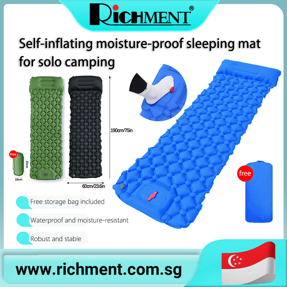 【✅SG Brand🔥】RICHMENT Self-inflating mattress for outdoor camping and tents thickened,portable air mattress single person Outdoor Equipment: Essential for Mountaineering