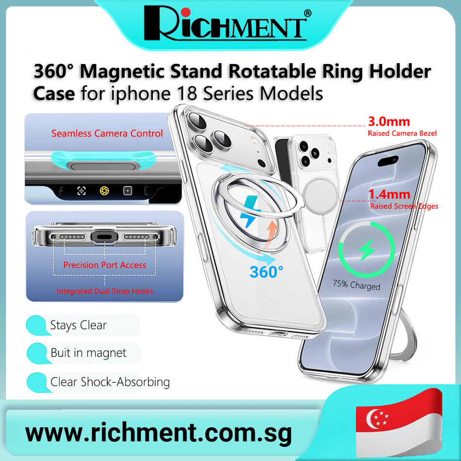 【✅SG Brand🔥】RICHMENT 360°Magnetic Stand Rotatable Ring Holder Compatible Protection case for iPhone 18/iPhone 18 Pro/iPhone 18 Pro Max