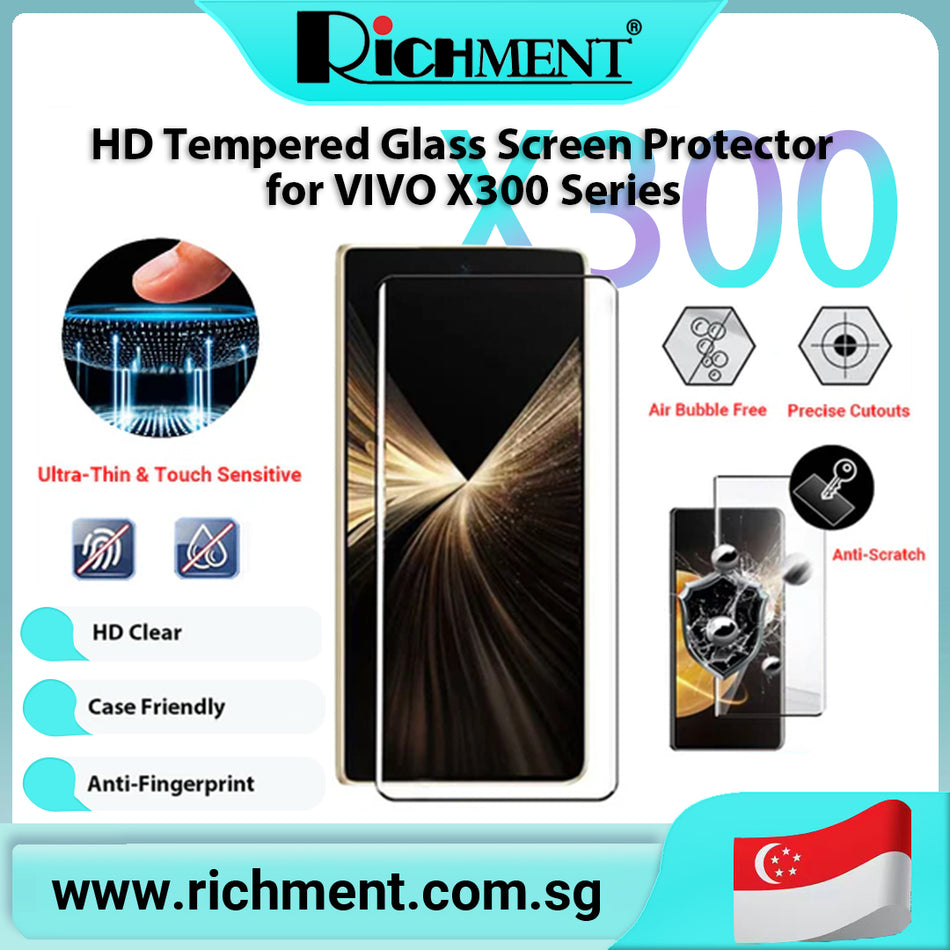 【✅SG Brand🔥】RICHMENT HD Clear,Tempered Glass Screen Protector for VIVO X 300/VIVO X 300 Ultra , 9H Anti Scratch, Fingerprint Unlock, Full Coverage,Oleophobic Coating,Fingerprint Unlock Support,Ultra Thin 0.3mm Design