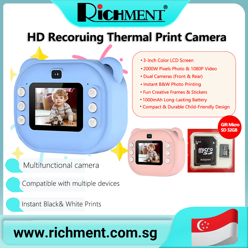 【✅SG Brand🔥】RICHMENT mini portable digital camera with instant thermal print for kids SD Card  Instant Kids Camera Video