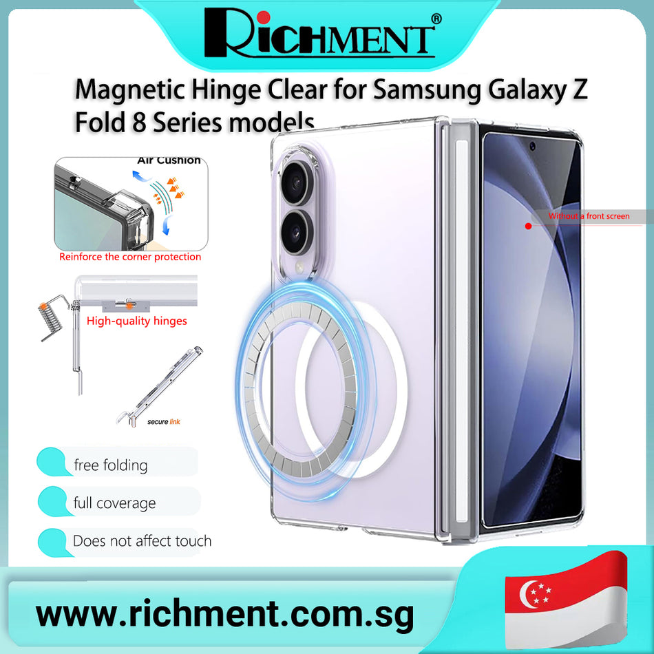 【✅SG Brand🔥】RICHMENT Transparent Magnetic Clear Premium PC Hinge Anti-Yellow Protection Case for Samsung Galaxy Z Fold 8/Samsung Galaxy Z Fold 8 Ultra