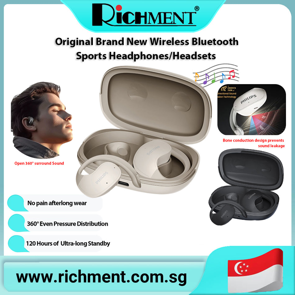 【✅SG Brand🔥】RICHMENT Original Brand New Wireless Bluetooth Sports Headphones/Headsets Bone Conduction Bluetooth Noise-Cancelling Headphones - Sports In-Ear Style， Bluetooth 5.4, Active Noise Cancelling,  Dynamic Bass, 120H Battery, IPX4 Water Resistant