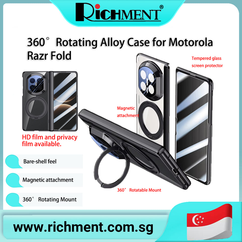 【✅SG Brand🔥】RICHMENT 360° rotating Electroplated Magnetic Glass PC Case with Full-Coverage phone for Motorola Razr Fold
