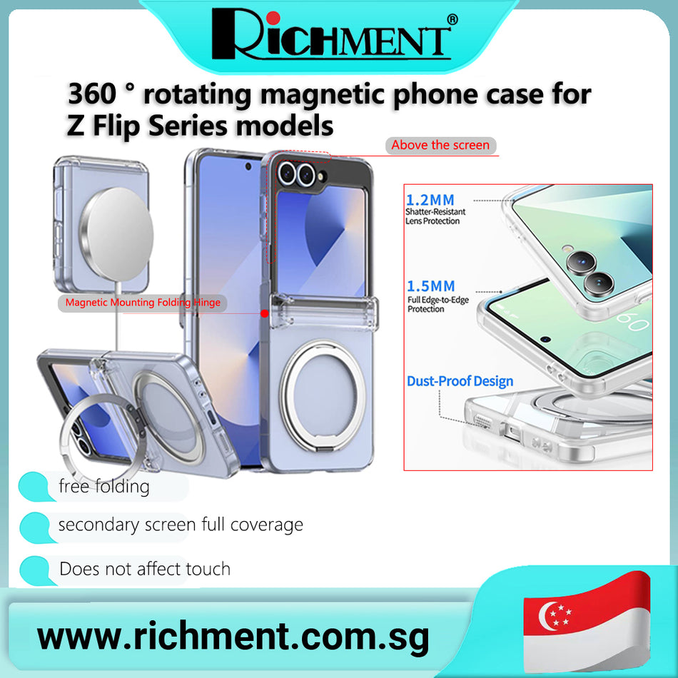 【✅SG Brand🔥】RICHMENT 360 ° rotating magnetic metal stand phone case For Samsung Galaxy Z Flip 8/ Samsung GalaxyZ Flip 7/ Samsung GalaxyZ Flip 6