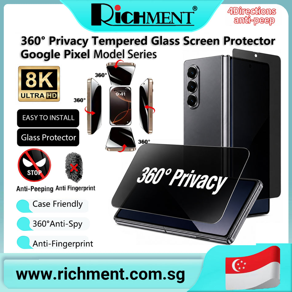 【✅SG Brand🔥】RICHMENT 360 Degree Privacy Ceramic Film Glass Screen Protector for Google Pixel 11/Pixel 11 Pro/Pixel 11 Pro XL/8/8A/8 Pro/9/ 9A/ 9 Pro/10/10 Pro/Pixel 9 Pro XL/Pixel 10 Pro XL/Pixel 11 Pro XL