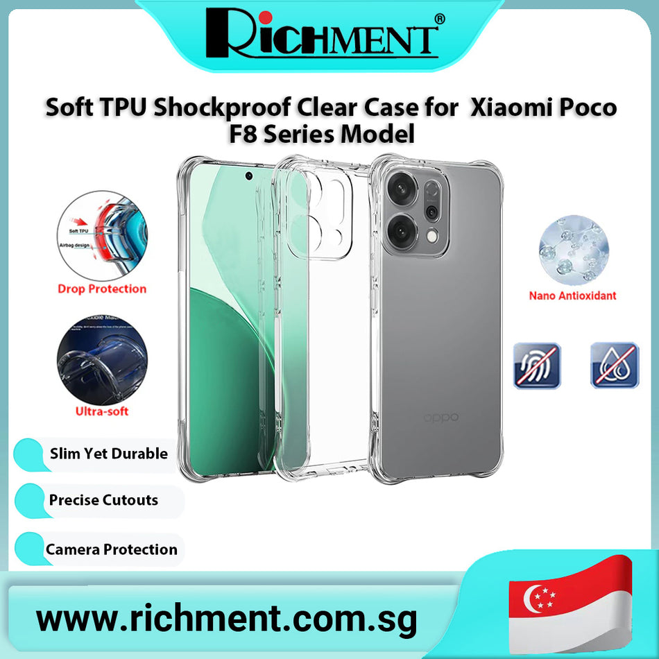 【✅SG Brand🔥】RICHMENT Clear Soft TPU Phone Case for Xiaomi Poco F8 Pro/F8 Ultra Transparent Shockproof Protective Cover | Airbag Corner Protection Slim Anti-Yellow Scratch Resistant Case