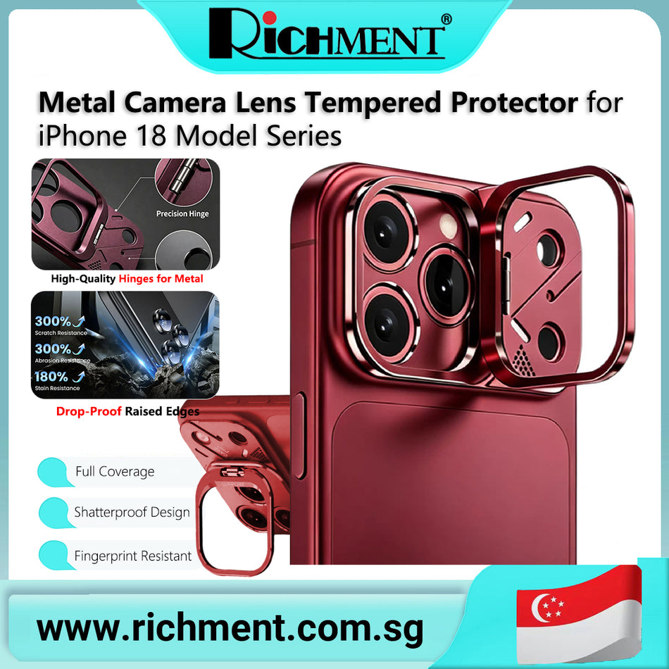 【✅SG Brand🔥】RICHMENT Metal Ring Armor Camera Lens Protector For iPhone 18 Pro/17 Pro/17 Pro MAX Anti-Scratch Cover With Holder Shock-Absorbing Full Hinge Anti-Yellowing Full-Coverage Slim Fit Lightweight Shockproof