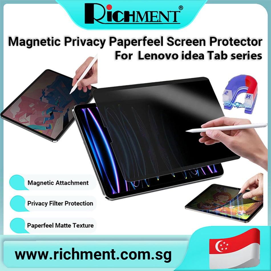 【✅SG Brand🔥】RICHMENT Magnetic Privacy Screen Protector  – Paperfeel Matte Finish, Anti-Glare, Eye Protection, Bubble-Free Installation  for Lenovo idea Tab Plus2025/idea Tab 11"2025/ Tab Pro 12.7"