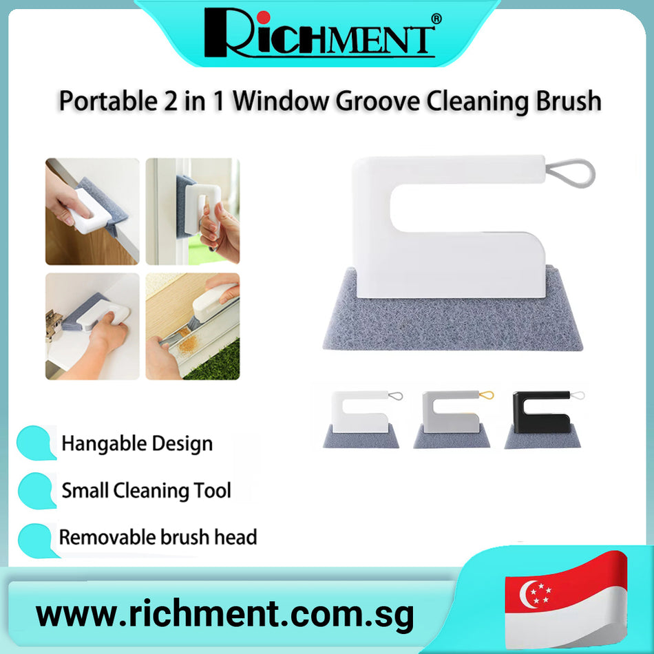 【✅SG Brand🔥】RICHMENT Multi-Purpose Window Track Cleaning Brush with Replaceable Head, Built-in Scraper, Deep Crevice Cleaner for Window Grooves, Door Rails, Kitchen & Bathroom Gaps