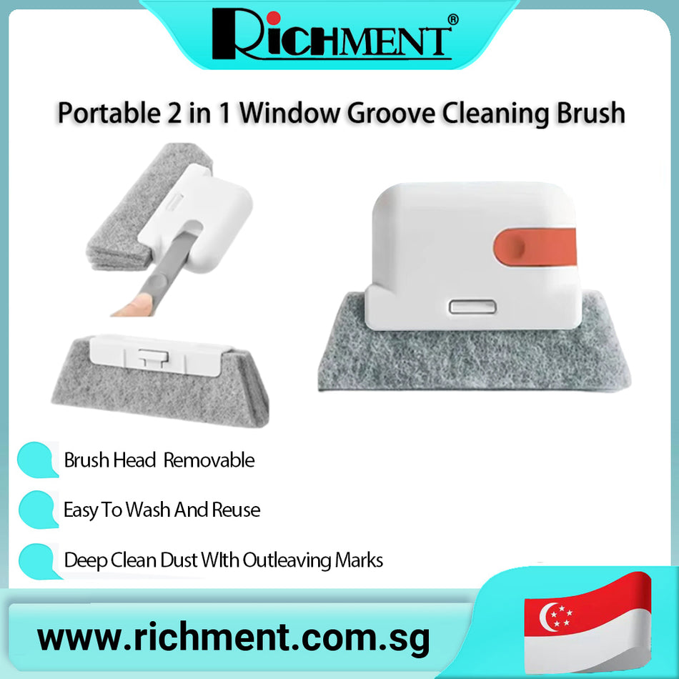 【✅SG Brand🔥】RICHMENT Multi-Function Window Gap Cleaning Brush for Window Tracks, Sliding Doors, Glass Windows & Door Grooves, Deep Clean, Removable Brush Head, Wet & Dry Use, Reusable Household Cleaning Tool