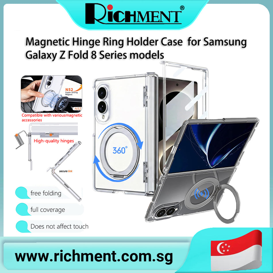 【✅SG Brand🔥】RICHMENT 360° Magnetic Clear Hinge Ring Holder Phone Wide Clear For Magsafe Charge Cover Case for Samsung Galaxy Z Fold 8/Samsung GalaxyZ Fold 8 Ultra