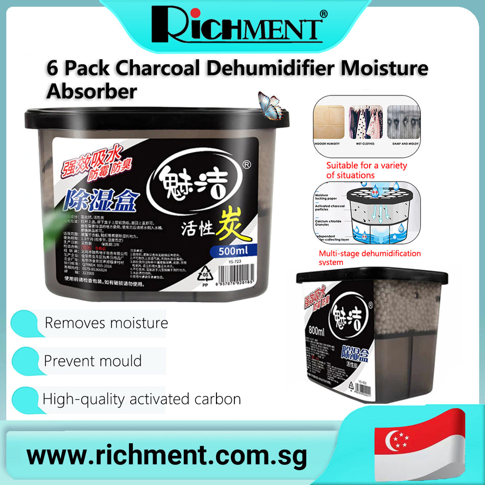 【✅SG Brand🔥】RICHMENT  6-Pack HDB Dehumidifier 800ml Anti-Mold Charcoal Moisture Absorb Shoe Cabinet/Closet/Bathroom