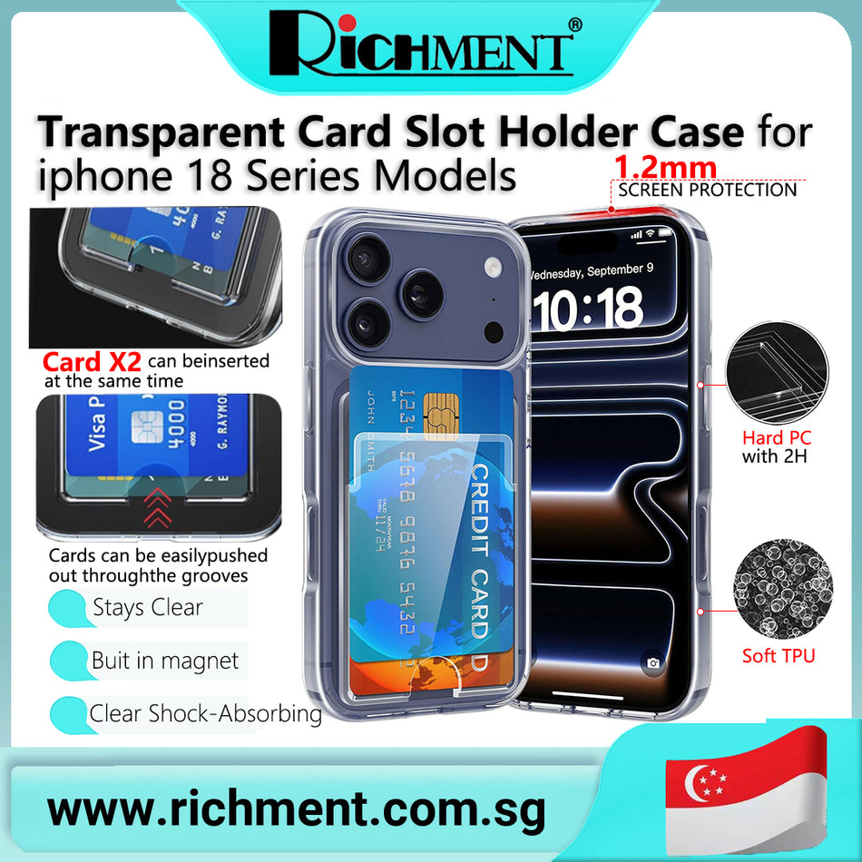 【✅SG Brand🔥】RICHMENT Clear PC Case Protective Wallet With Credit Card Slot Anti Yellow Case for iPhone 18/ iPhone 18 Pro/ iPhone 17/ iPhone 16/ iPhone 15/ iPhone 14/ iPhone 13/ iPhone 12/ iPhone11
