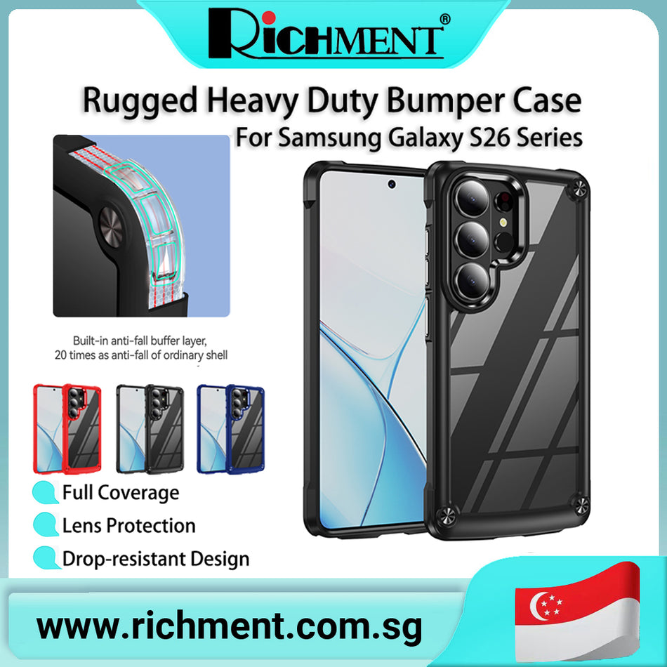 【✅SG Brand🔥】RICHMENT Clear Case with Airbag Corners and Shockproof Bumper Protective Phone Cover Hybrid Design: Rigid PC Back Panel with Flexible TPU Frame   for Samsung galaxy S26