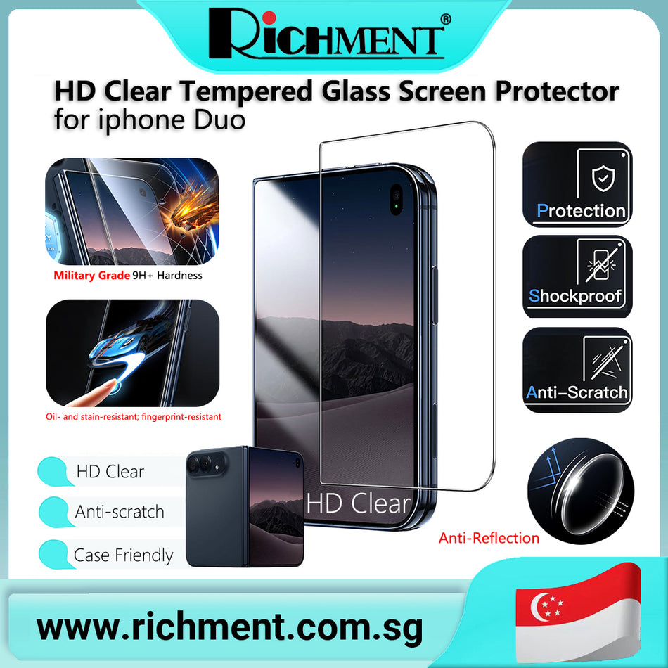 【✅SG Brand🔥】RICHMENT HD Clear Full Coverage Unlock Tempered Glass Screen Protector for iPhone Duo 9H+ Anti-Scratch 24-Hour Self-Healing, HD Clarity, Anti-Fingerprint, Full Coverage Design, Bubble-Free Application