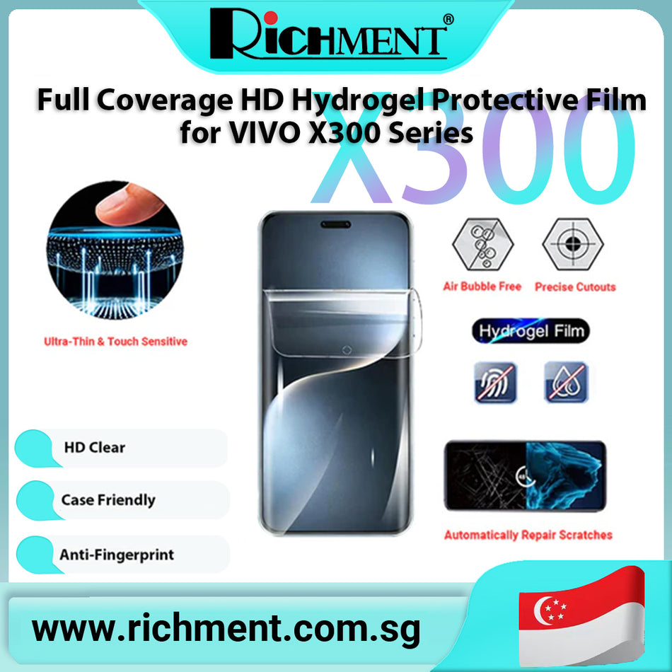 【✅SG Brand🔥】RICHMENT Hydrogel Screen Protector for VIVO X 300/VIVO X 300 Ultra – Ultra-Thin Self-Healing Film, HD Clear & Matte Options, Anti-Fingerprint, Explosion-Proof, Bubble-Free, Full Coverage, Face ID & Touch Sensitive