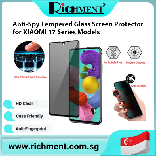 【✅SG Brand🔥】RICHMENT Silk-Printed Privacy  Scratch Resistant, Tempered Glass Screen Protector for XIAOMI 17T/17T PRO