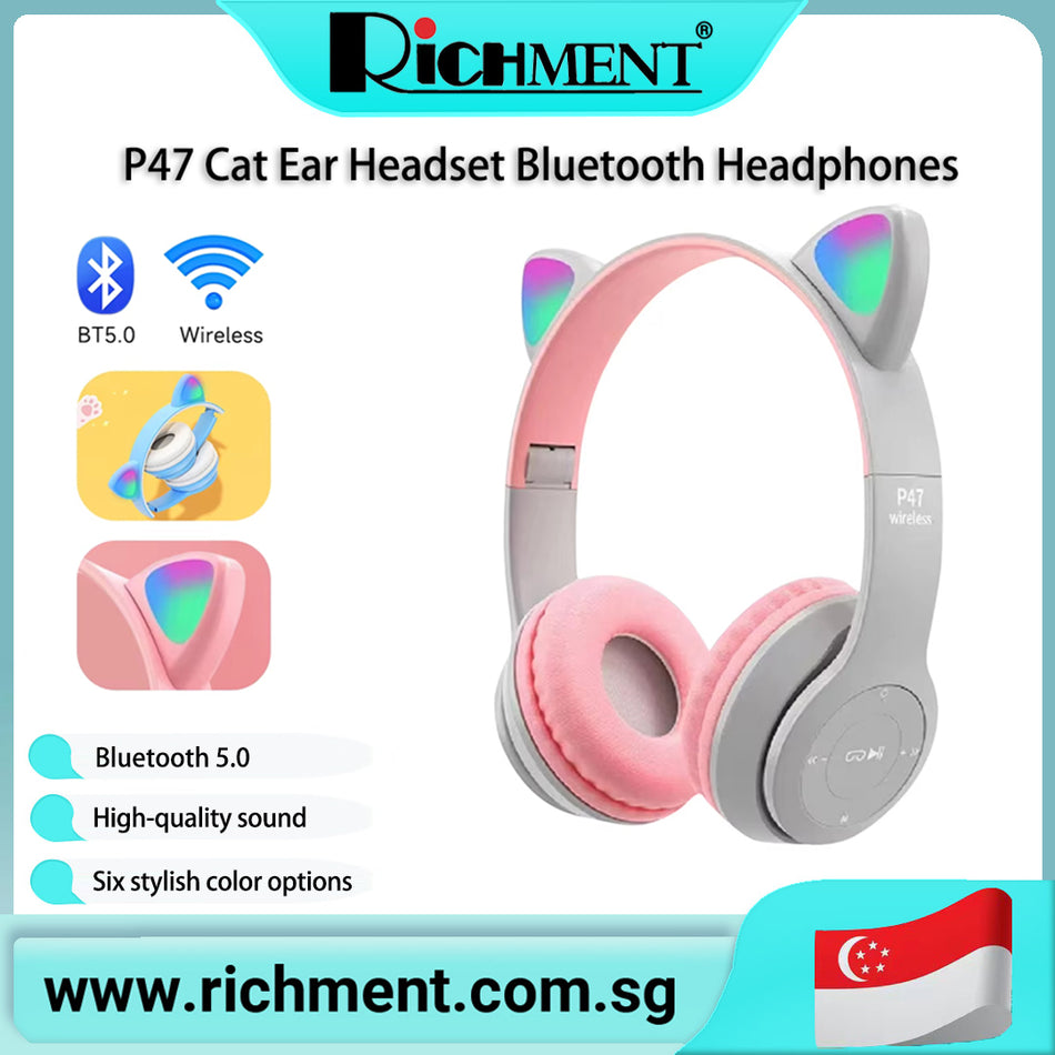 【✅SG Brand🔥】RICHMENT Wireless Game Headset Cute Cat Ears-— Hi-Fi Drivers — 360° Spatial Audio Low Latency HiFi Stereo Hi-Res Audio, Comfort Fit, Clear Calls for Travel/Workout