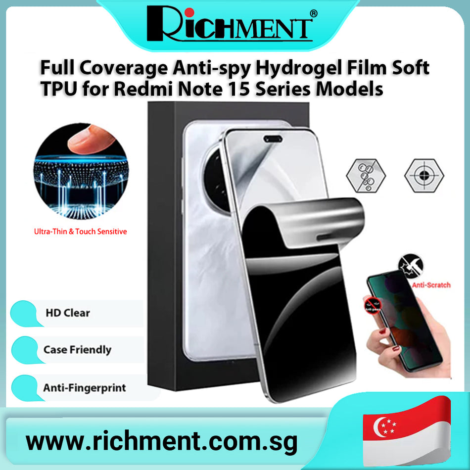 【✅SG Brand🔥】RICHMENT Privacy Matte Hydrogel Anti-Spy Screen Protector, Auto Repair,for Redmi Note 15/15 Pro/15 Pro Puls