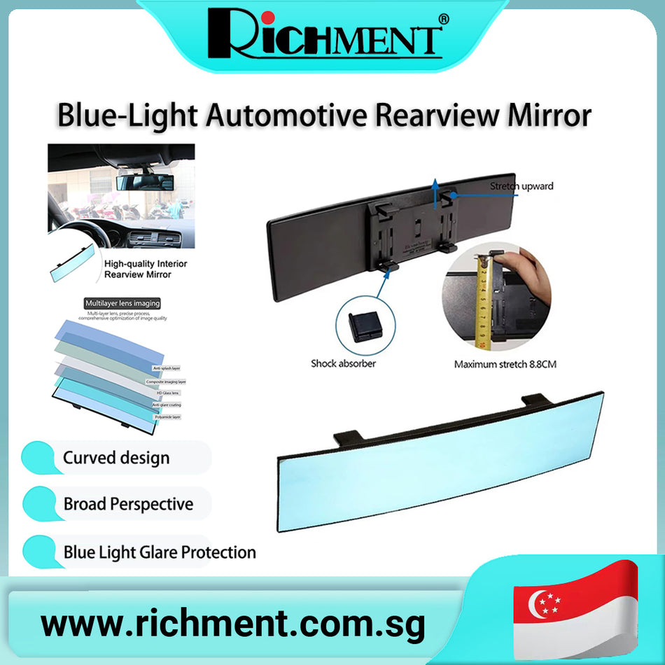 【✅SG Brand🔥】RICHMENT Large Rear View Mirror, Clip-on Large Wide Angle Panoramic Convex Rearview Mirrors, Anti Glare HD Clear Tint Interior Panoramic Wide Angle Rear View Mirror for Car SUV Trucks