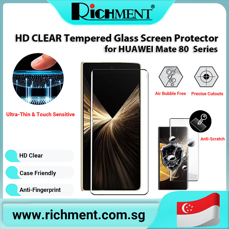 【✅SG Brand🔥】RICHMENT HD Clear Tempered Glass Screen Protector for HUAWEI Mate 80/Mate 80 Pro Max/Mate 80 RS | 9H Hardness Full Coverage Shatterproof Anti-Scratch Anti-Fingerprint High Sensitivity Glass
