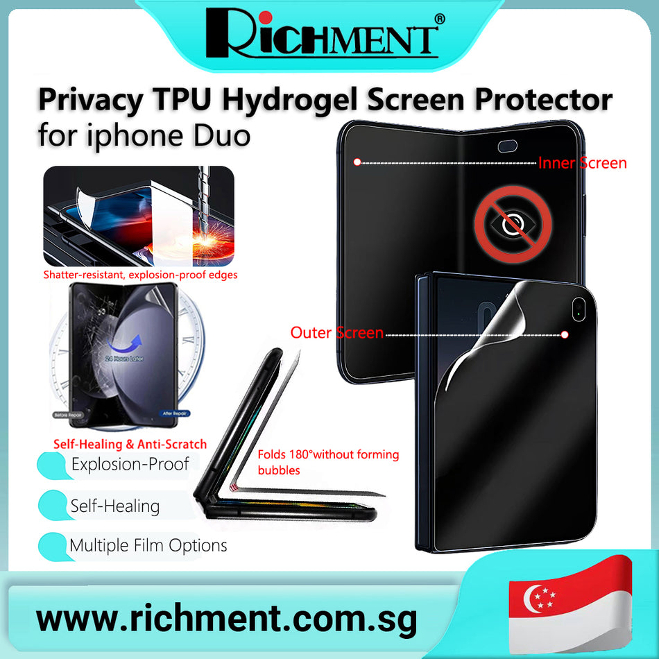 【✅SG Brand🔥】RICHMENT HD Clear/Matte/Privacy Hydrogel film Anti-Fingerprint – Anti-Spy Screen Protector for iPhone Duo Shatterproof, 24-Hour Self-Healing, HD Clarity, Anti-Fingerprint, Full Coverage Design, Bubble-Free Application
