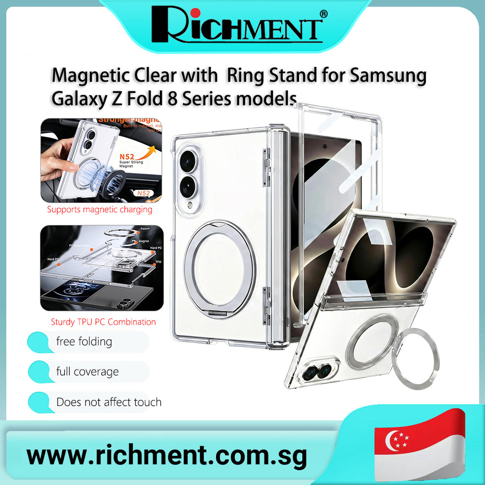【✅SG Brand🔥】RICHMENT Clear with Rotatable Ring Stand  Hinge Protection Wireless Charging Compatible magnetic case for Samsung Galaxy Z Fold 8/Samsung Galaxy Z Fold8 Ultra