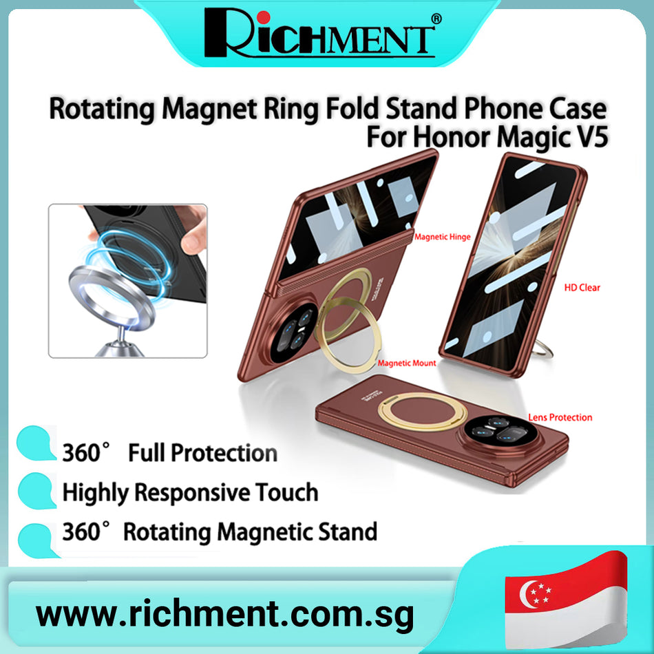 【✅SG Brand🔥】RICHMENT Ultra-thin magnetic privacy screen protector case, supporting high-definition display and drop protection Flip-style full-coverage privacy phone case with ring stand, compatible with Huawei Honor Magic V5   360° Rotating Kickstand