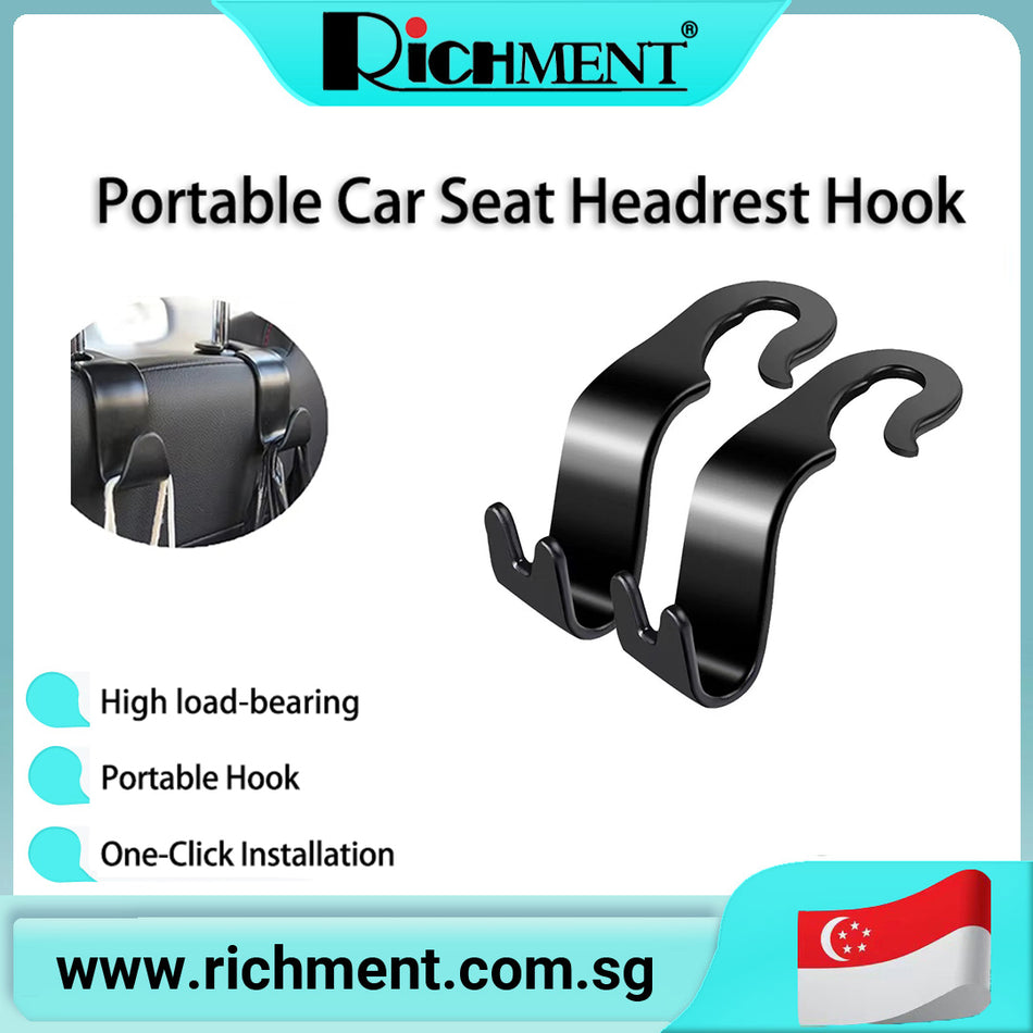 【✅SG Brand🔥】RICHMENT Car Seat Headrest Hook Hanger Storage Organiser Universal for Handbags, Purses, Coats Fits Universal Vehicles Car Black S Type