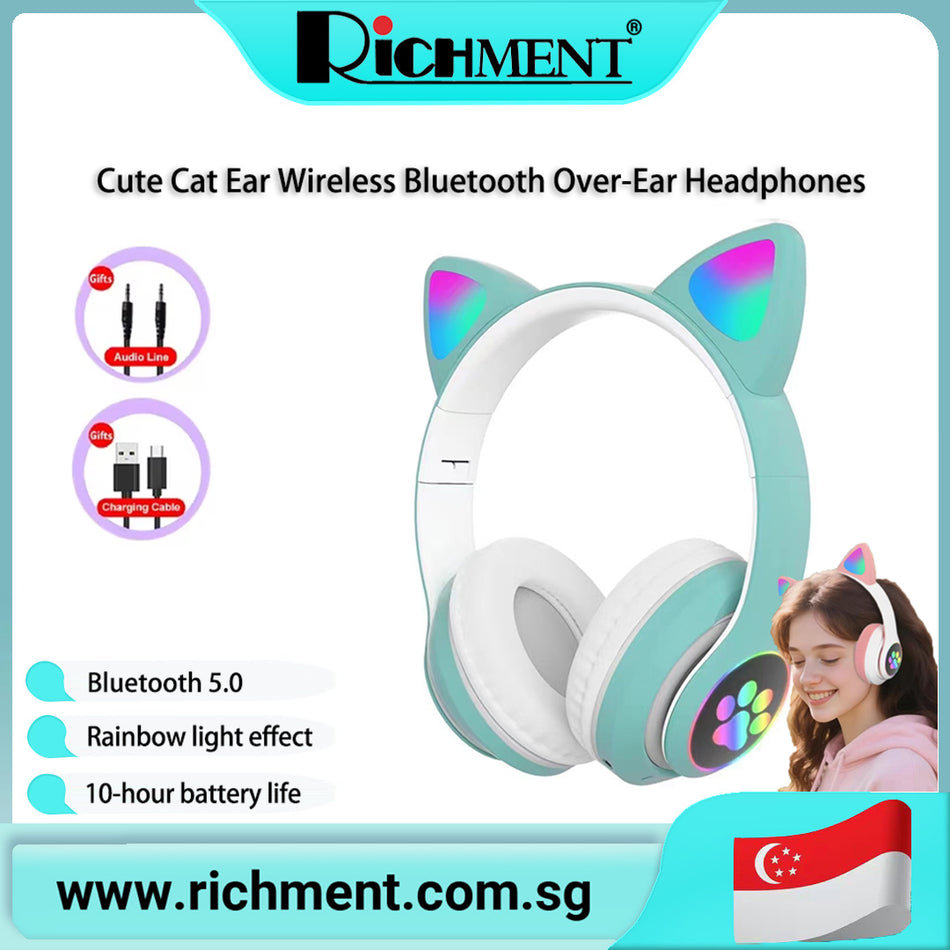 【✅SG Brand🔥】RICHMENT Wireless Game Headset Cute Cat  Claw Ears-— Hi-Fi Drivers — 360° Spatial Audio Low Latency HiFi Hi-Res Audio, Comfort Fit, Clear Calls for Travel/Workout